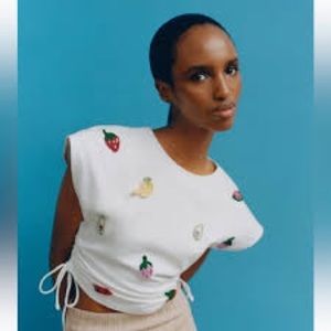 ZARA embroidered fruit top